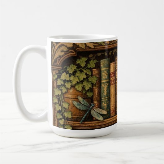 Retro book shelf dragonfly coffee floral コーヒーマグカップ (左)