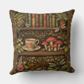 Retro book shelf mushrooms coffee floral  クッション (裏面)