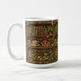 Retro book shelf mushrooms coffee floral  コーヒーマグカップ