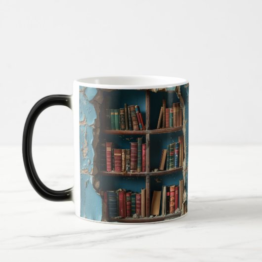 Retro Bookshelf Design Mug, Unique Artistic Coffee モーフィングマグカップ (左)