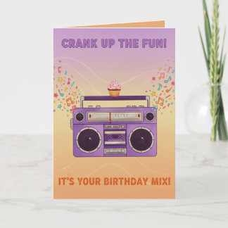 Retro Boombox "Crank Up The Fun" Birthday Card カード
