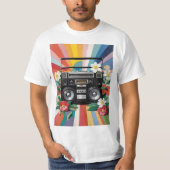 Retro Boombox With Rainbows And Flowers Tシャツ (正面)