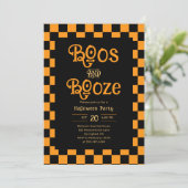 Retro Boos And Booze Halloween Checkered Orange 招待状 (スタンド正面)
