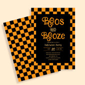 Retro Boos And Booze Halloween Checkered Orange 招待状