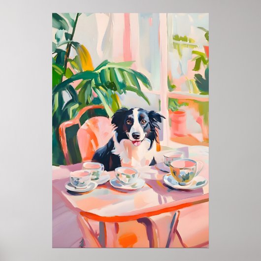 Retro Border Collie Poster, Border Collie Oil ポスター (正面)