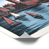 Retro Boston Sailboat Massachusetts Skyline Travel ポスター (角)