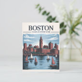 Retro Boston Sailboat Massachusetts Skyline Travel ポストカード (スタンド正面)