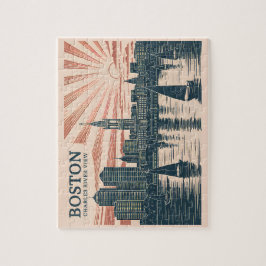 Retro Boston Sailboats Skyline Art Classic Bold ジグソーパズル