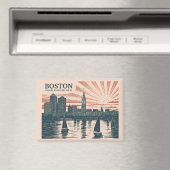 Retro Boston Sailboats Skyline Art Classic Bold マグネット (インサイチュ (食洗機))