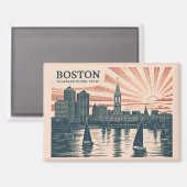 Retro Boston Sailboats Skyline Art Classic Bold マグネット (正面/裏面)