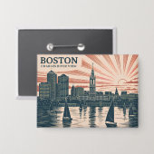 Retro Boston Sailboats Skyline Art Classic Boldd 缶バッジ (正面/裏面)