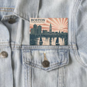 Retro Boston Sailboats Skyline Art Classic Boldd 缶バッジ (インサイチュ)