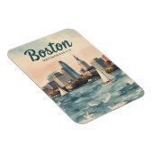 Retro Boston Skyline & Sailboats | マサチューセッツ州 マグネット (右側)