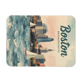 Retro Boston Skyline & Sailboats | マサチューセッツ州 マグネット (横)