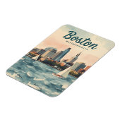 Retro Boston Skyline & Sailboats | マサチューセッツ州 マグネット (左側)