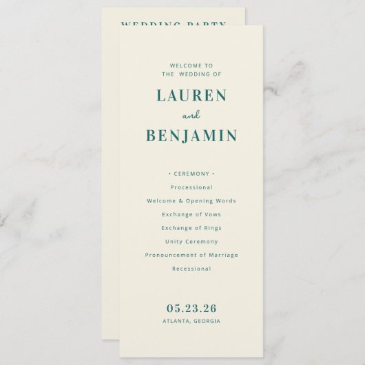 Retro Botanica and Teal Wedding プログラム (正面/裏面)