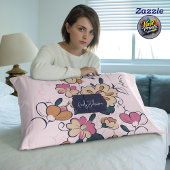 Retro Botanical Custom Name Pink Cream Beige アクセントクッション