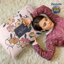 Retro Botanical Custom Name Pink Cream Beige アクセントクッション