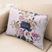 Retro Botanical Custom Name Pink Cream Beige アクセントクッション