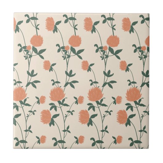 Retro Botanical Meadow Clover | Sunbaked Clay タイル (正面)