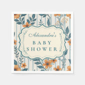 Retro Botanical Tile Baby Shower スタンダードカクテルナプキン (正面)