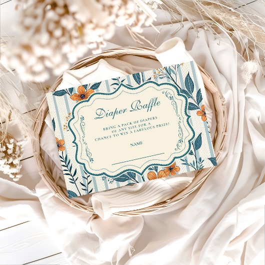 Retro Botanical Tile Baby Shower Diapper Raffle エンクロージャーカード