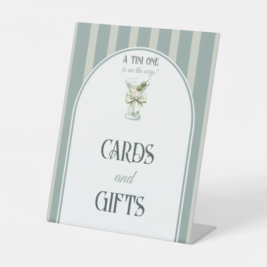Retro Bow Tini One Martini Baby Shower Favor 台座サイン (正面)