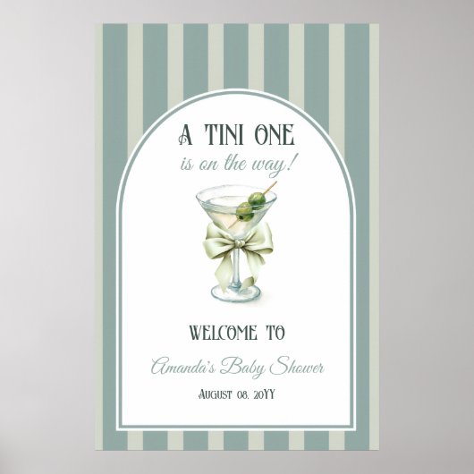 Retro Bow Tini One Martini Baby Shower Welcome ポスター (正面)