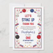 Retro Bowling 1st Birthday – Fun Kids サンキューカード (正面)