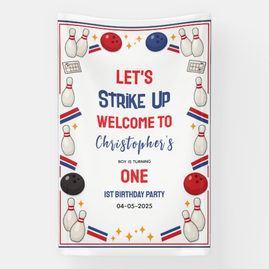 Retro Bowling 1st Birthday – Fun Kids 横断幕 (縦)