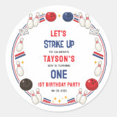 Retro Bowling 1st Birthday Party – Fun Kids  ラウンドシール (正面)