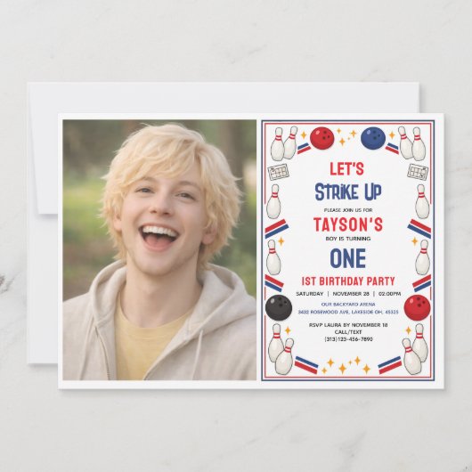 Retro Bowling 1st Birthday Party – Fun Kids  招待状 (正面)