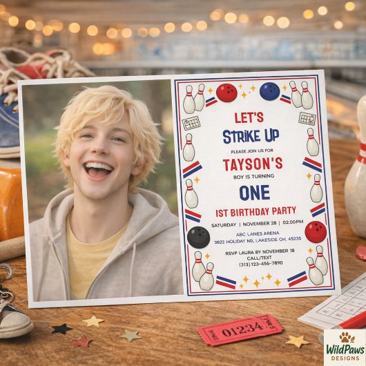 Retro Bowling 1st Birthday Party – Fun Kids  招待状