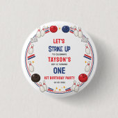 Retro Bowling 1st Birthday Party – Fun Kids 缶バッジ (正面)