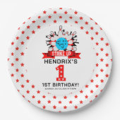 Retro Bowling Kids 1st Birthday Party ペーパープレート (正面)