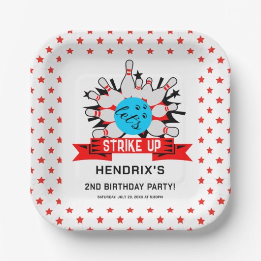 Retro Bowling Kids 1st Birthday Party ペーパープレート (正面)
