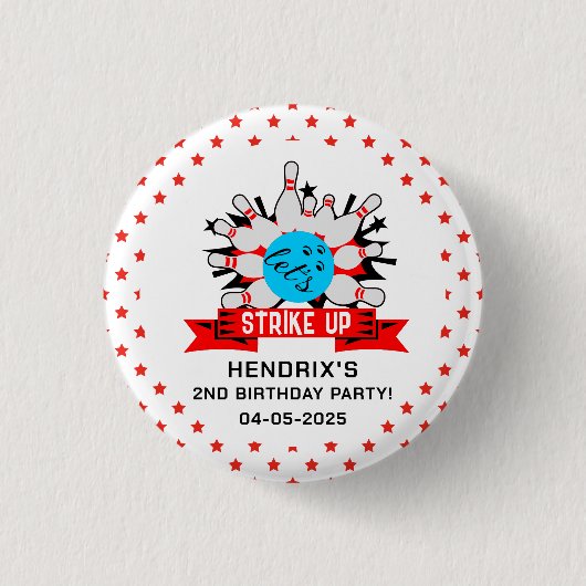 Retro Bowling Kids 1st Birthday Party 缶バッジ (正面)