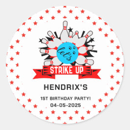 Retro Bowling Kids 1st Birthday Party Classic Roun ラウンドシール