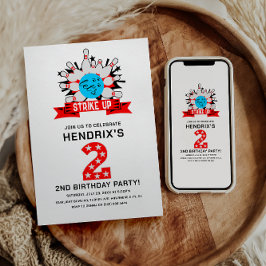 Retro Bowling Kids 2ND Birthday Party 招待状