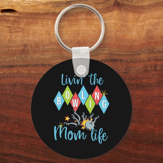 Retro Bowling Mom Bowler Queen D  キーホルダー (正面)