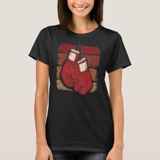 Retro Boxing Gloves Boxing Kickboxing Sports Fan B Tシャツ (正面)