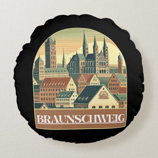 Retro Braunschweig Skyline  ラウンドクッション (正面)
