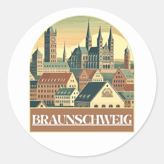 Retro Braunschweig Skyline  ラウンドシール (正面)