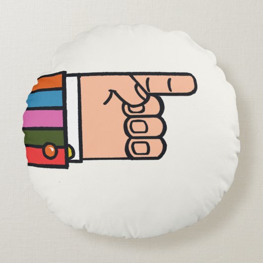 Retro Bright Fun Pointing Hand Round Pillow ラウンドクッション (正面)