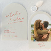 Retro Bright Orange Whimsical Photo Arched Wedding 招待状