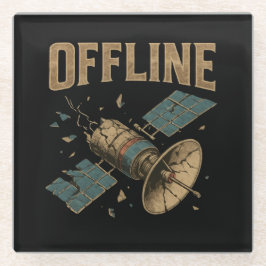 Retro Broken Satellite "OFFLINE" Space Art ガラスコースター