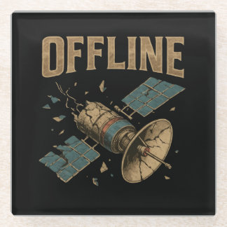Retro Broken Satellite "OFFLINE" Space Art ガラスコースター