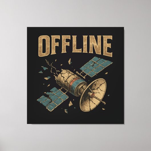 Retro Broken Satellite "OFFLINE" Space Art キャンバスプリント (正面)