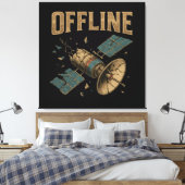Retro Broken Satellite "OFFLINE" Space Art キャンバスプリント (インサイチュ (寝室))