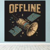 Retro Broken Satellite "OFFLINE" Space Art キャンバスプリント (インサイチュ (ウッドフロア))
